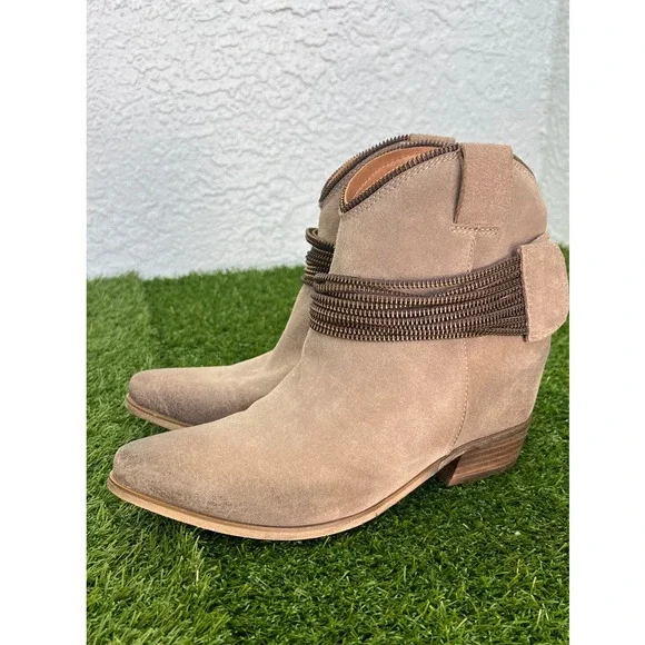 Matiko Tan Suede Western Inspired Short Boots - Size 10 with Straps - Picture 6 of 8